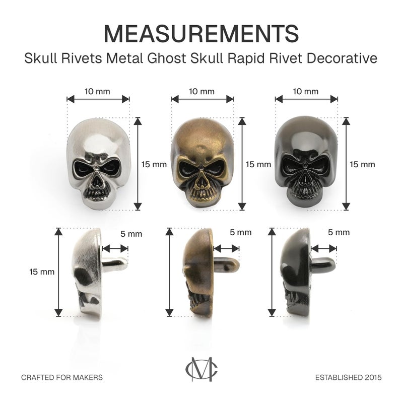 CRAFTMEMORE Skull Rivets Metal Ghost Skull Rapid Rivet Decorative Stud Punk Buttons for Bracelets Bags Belts Shoes Leathercraft Pack of 10 SK02 (Gunmetal) - Image 4